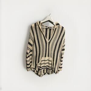 Buc-cee's Stripes Hoodie Poncho Swim Cover Up Women's Size Small V Neck Pocket